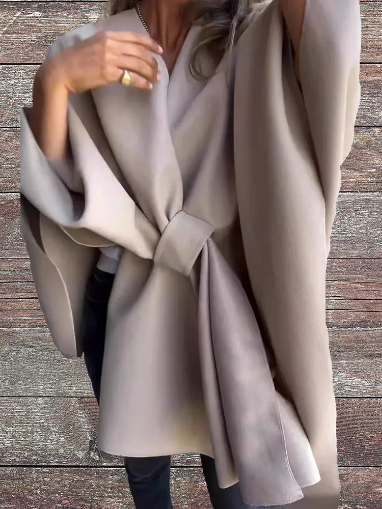 2024 NEW Women's Fall/Winter V-neck Elegant Cloak Shawl Loose Coat
