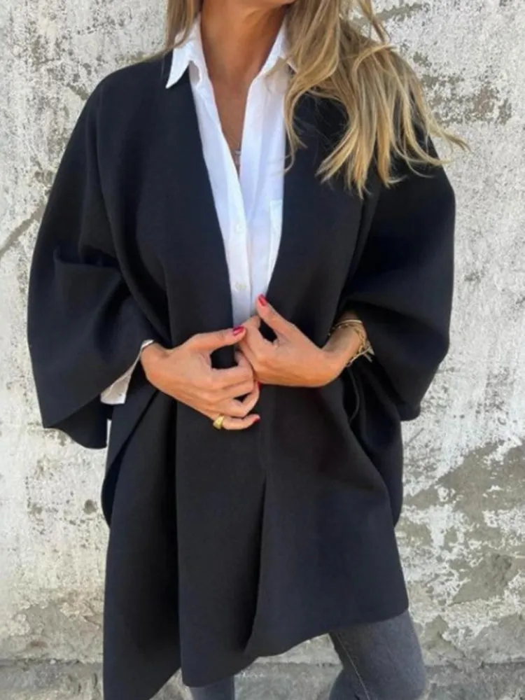 2024 NEW Women's Fall/Winter V-neck Elegant Cloak Shawl Loose Coat