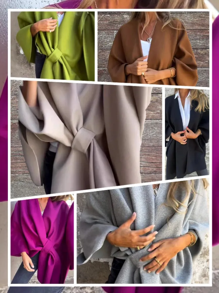 2024 NEW Women's Fall/Winter V-neck Elegant Cloak Shawl Loose Coat