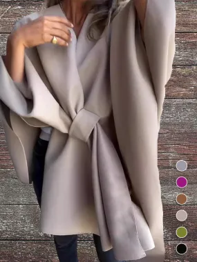 2024 NEW Women's Fall/Winter V-neck Elegant Cloak Shawl Loose Coat