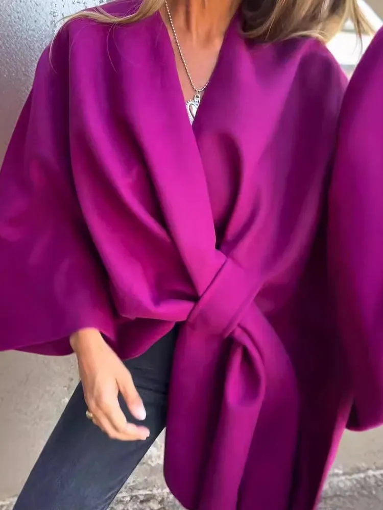 2024 NEW Women's Fall/Winter V-neck Elegant Cloak Shawl Loose Coat