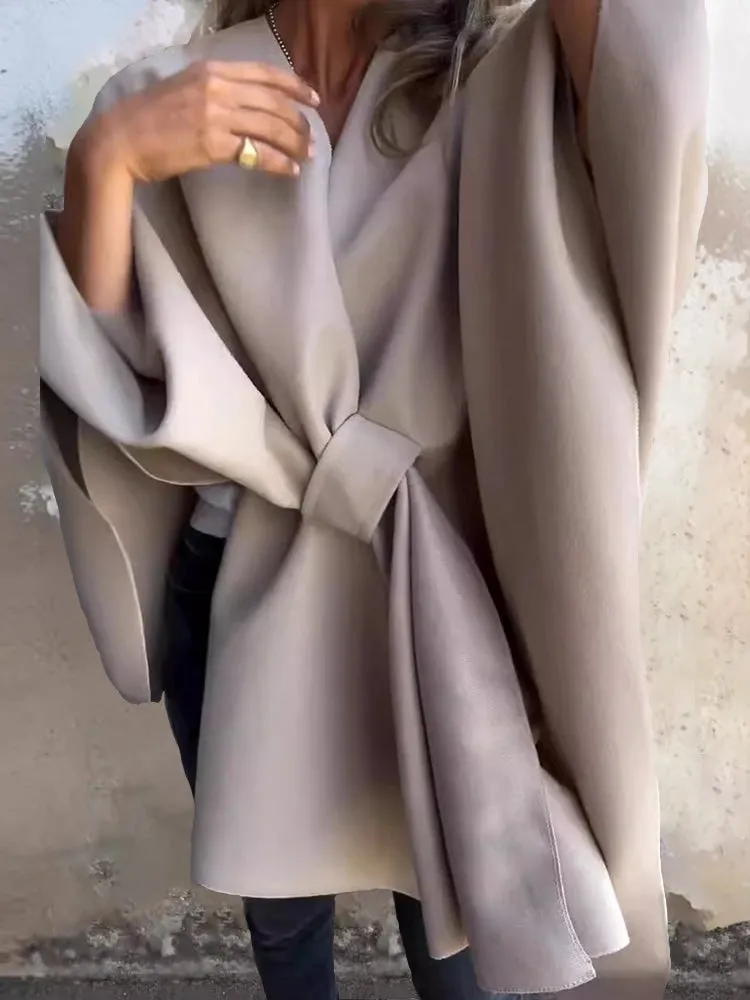2024 NEW Women's Fall/Winter V-neck Elegant Cloak Shawl Loose Coat