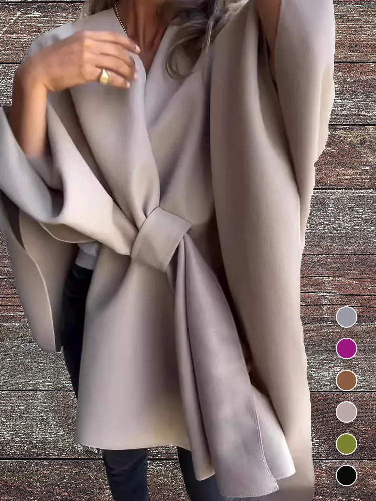 2024 NEW Women's Fall/Winter V-neck Elegant Cloak Shawl Loose Coat