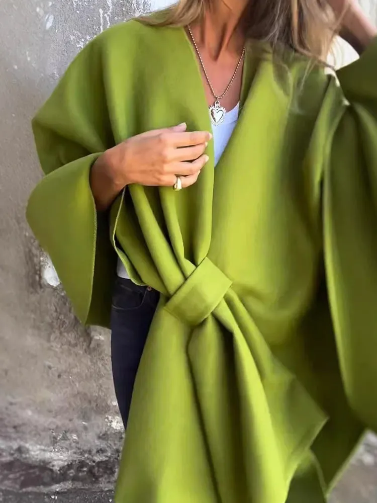 2024 NEW Women's Fall/Winter V-neck Elegant Cloak Shawl Loose Coat