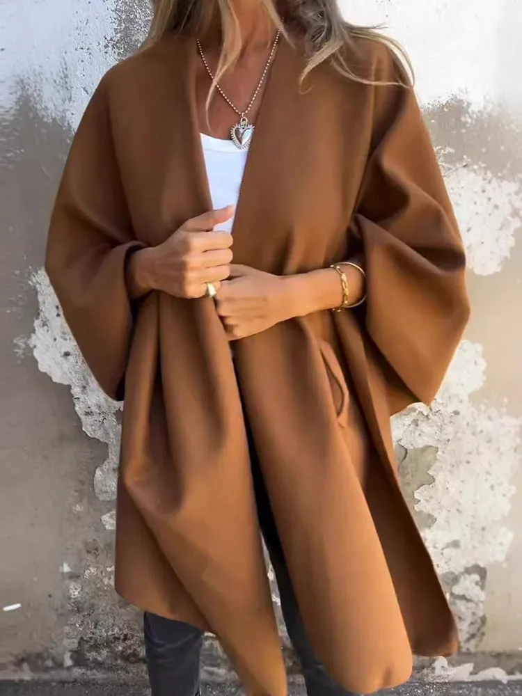 2024 NEW Women's Fall/Winter V-neck Elegant Cloak Shawl Loose Coat