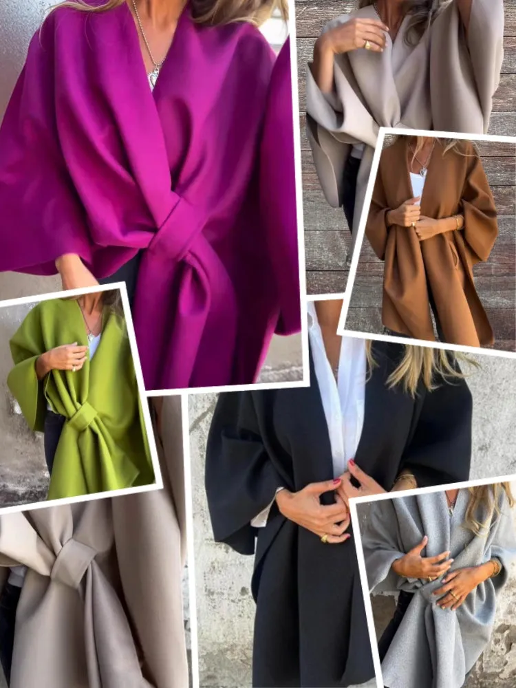 2024 NEW Women's Fall/Winter V-neck Elegant Cloak Shawl Loose Coat