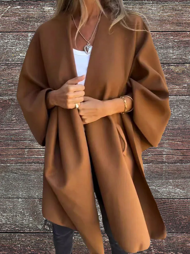 2024 NEW Women's Fall/Winter V-neck Elegant Cloak Shawl Loose Coat