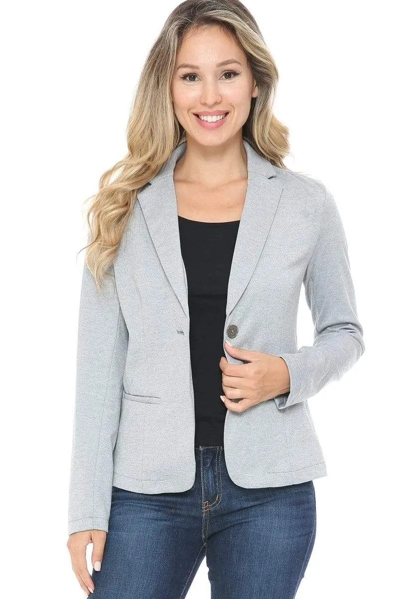 Auliné Collection Womens Office Work One Button Closure Long Sleeves Knit Blazer