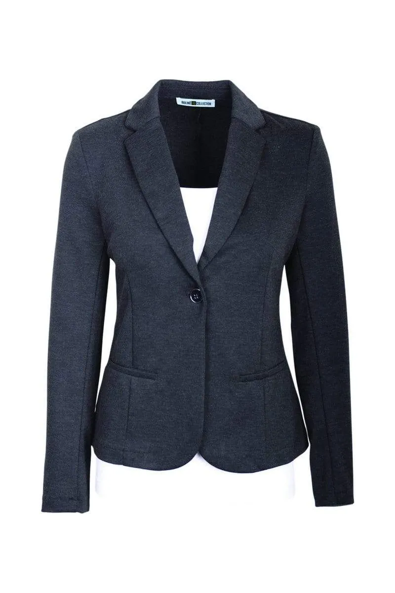 Auliné Collection Womens Office Work One Button Closure Long Sleeves Knit Blazer