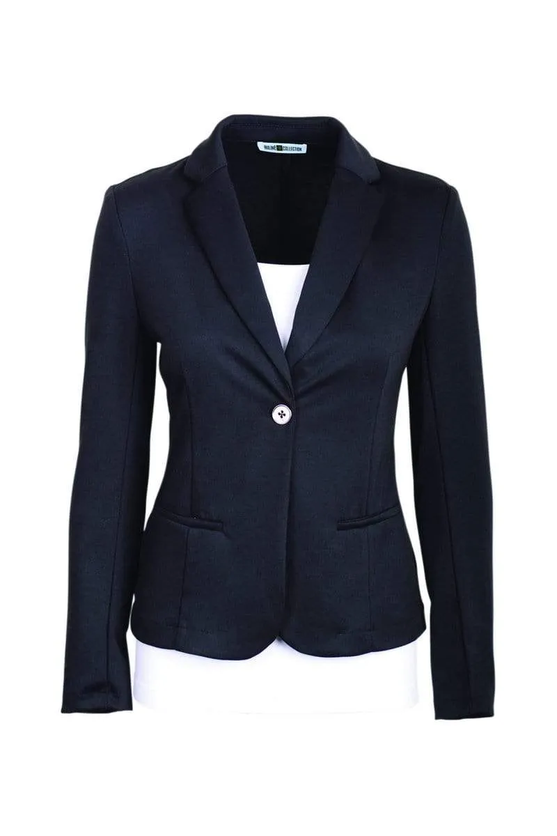 Auliné Collection Womens Office Work One Button Closure Long Sleeves Knit Blazer