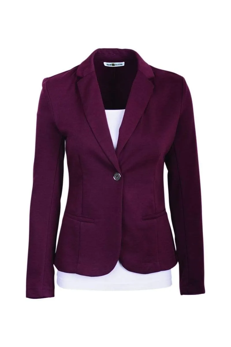 Auliné Collection Womens Office Work One Button Closure Long Sleeves Knit Blazer