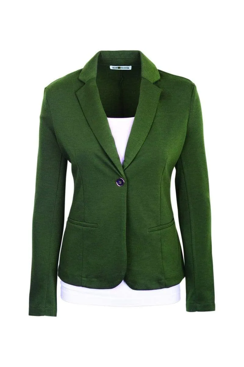 Auliné Collection Womens Office Work One Button Closure Long Sleeves Knit Blazer