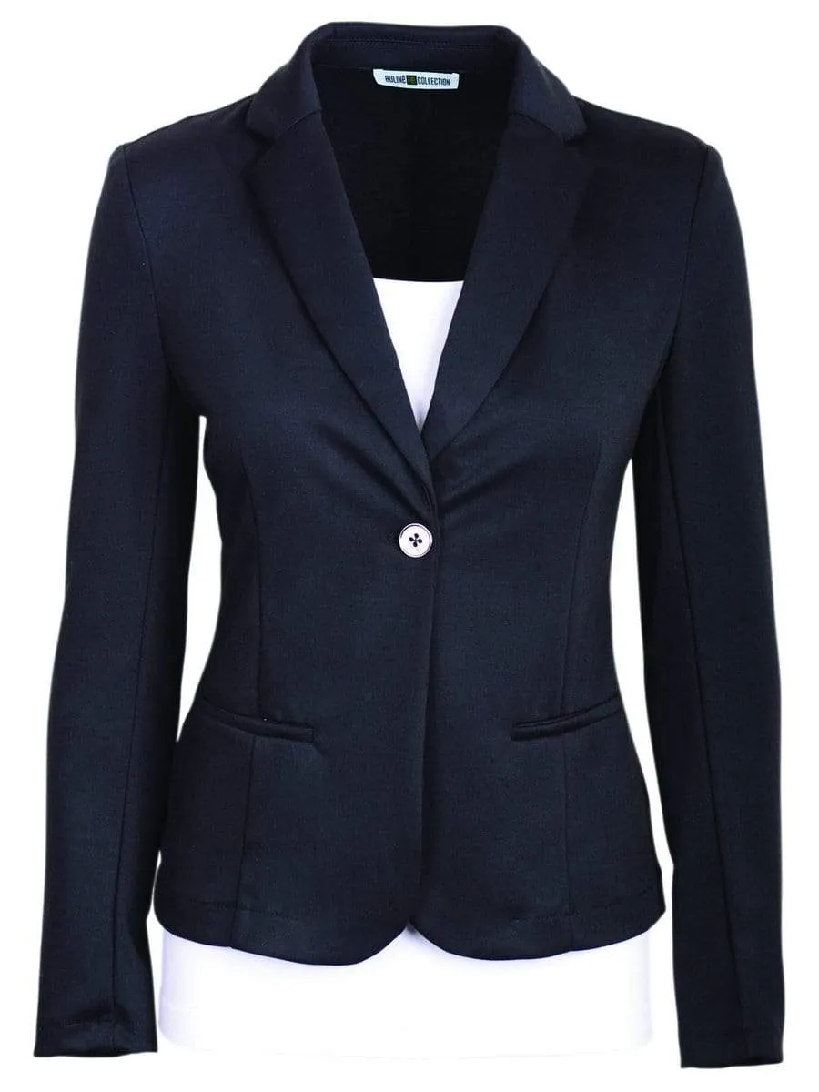 Auliné Collection Womens Office Work One Button Closure Long Sleeves Knit Blazer