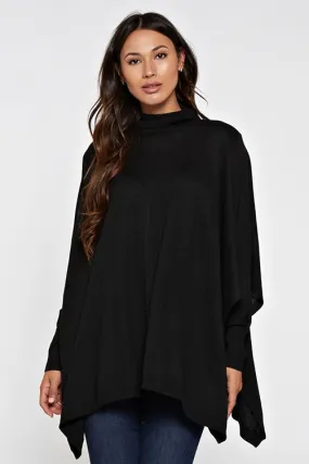 Black Long Sleeve Turtleneck Poncho Sweater