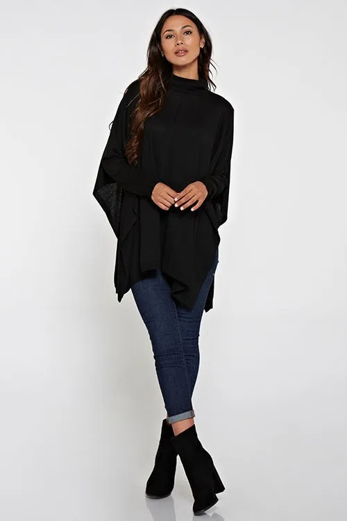 Black Long Sleeve Turtleneck Poncho Sweater