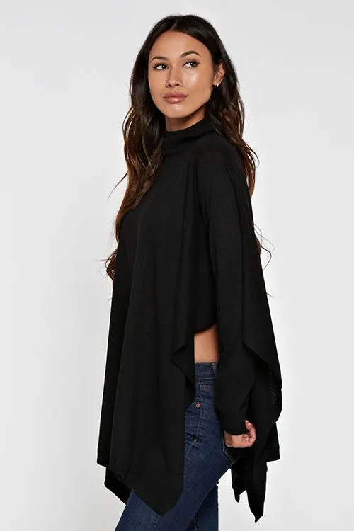 Black Long Sleeve Turtleneck Poncho Sweater