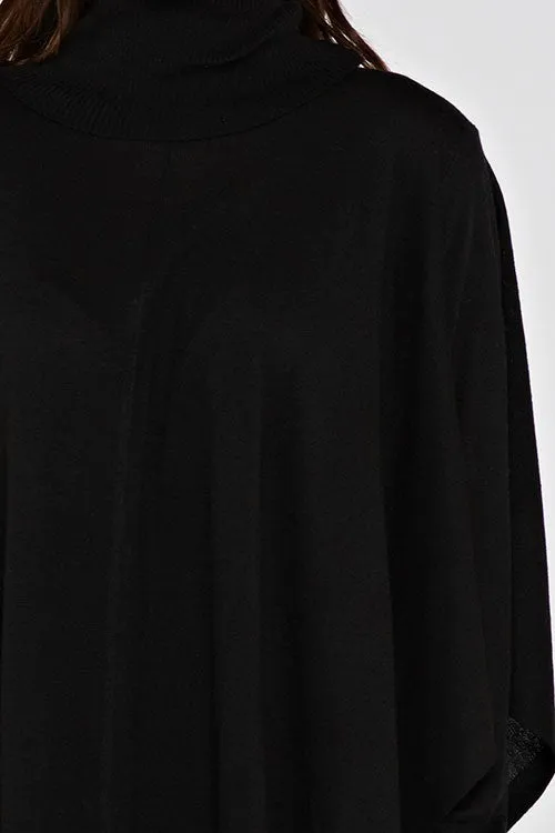 Black Long Sleeve Turtleneck Poncho Sweater