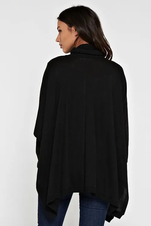 Black Long Sleeve Turtleneck Poncho Sweater