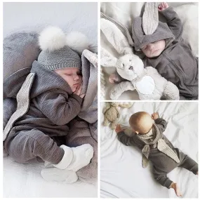 Cute Baby Clothing Set 3D Bunny Ear Romper Jumpsuit Playsuit Autumn Winter Warm Bebes Rompers One Piece