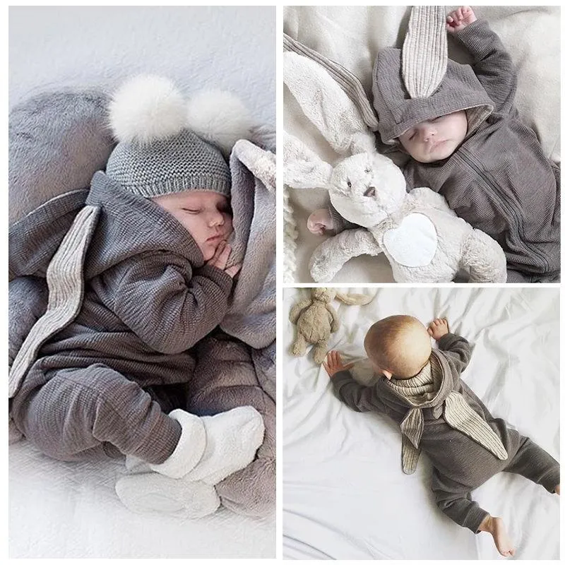 Cute Baby Clothing Set 3D Bunny Ear Romper Jumpsuit Playsuit Autumn Winter Warm Bebes Rompers One Piece
