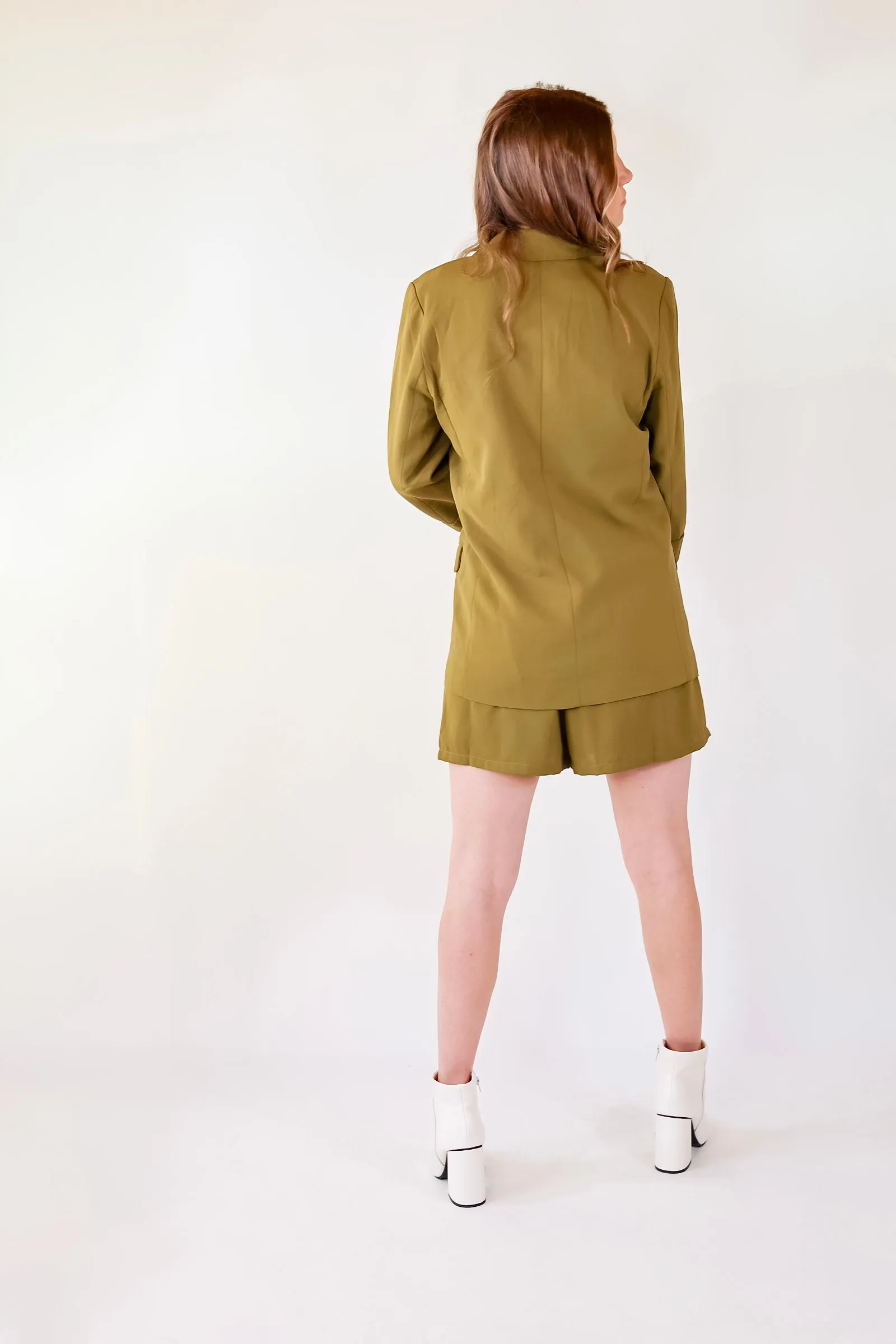 Fine Like Wine 3/4 Sleeve Blazer in Olive Green