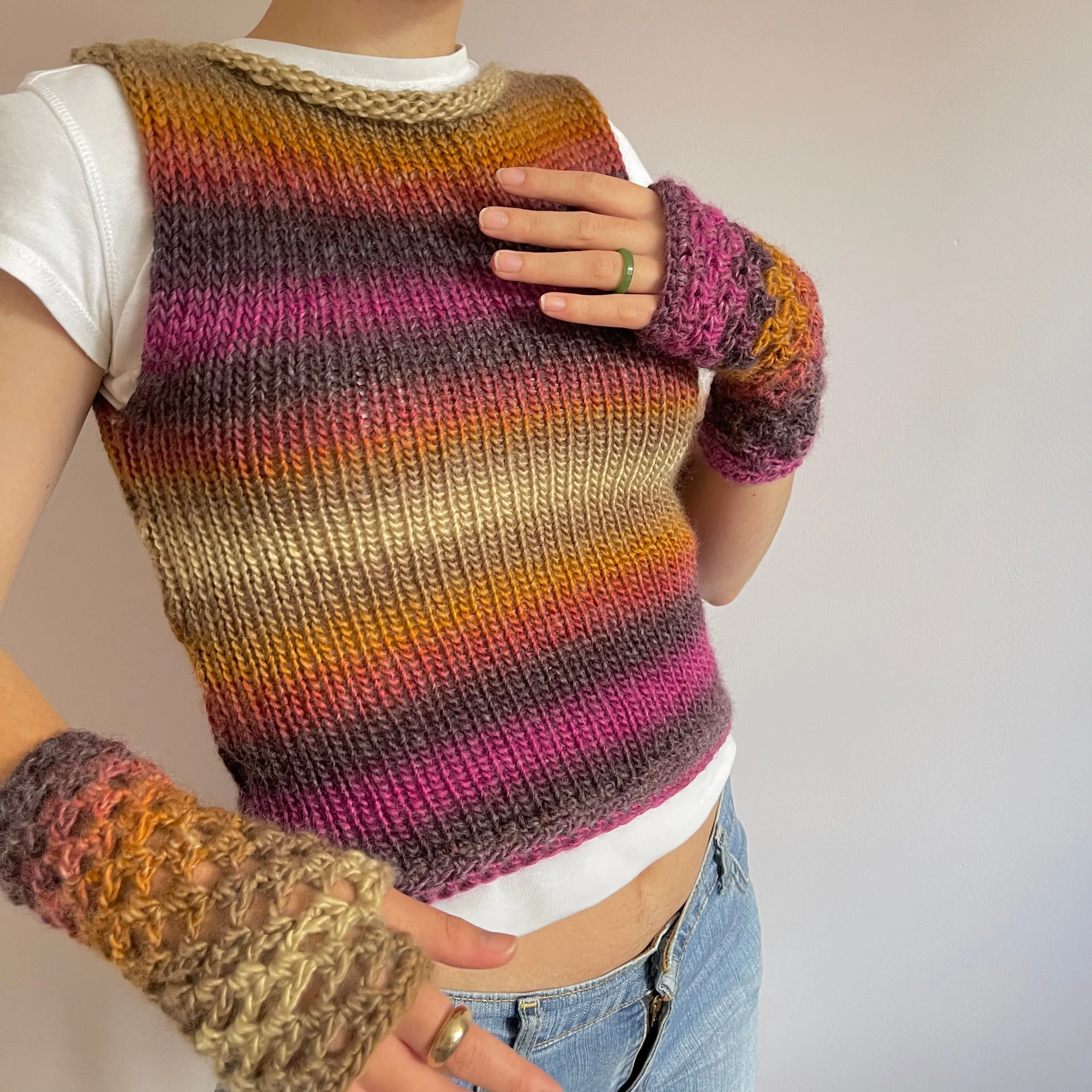Handmade Sunset Shades crochet fishnet hand warmers