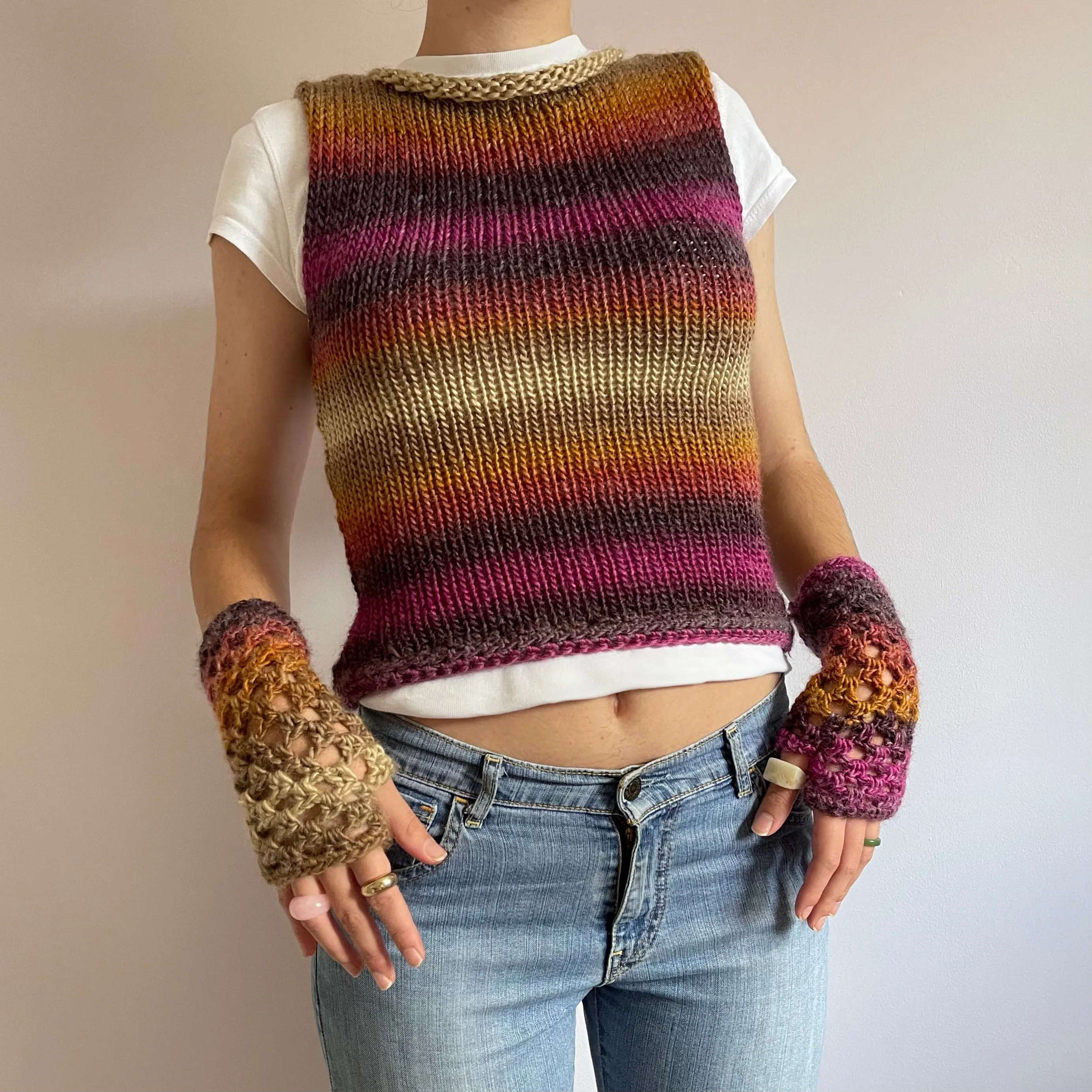 Handmade Sunset Shades crochet fishnet hand warmers