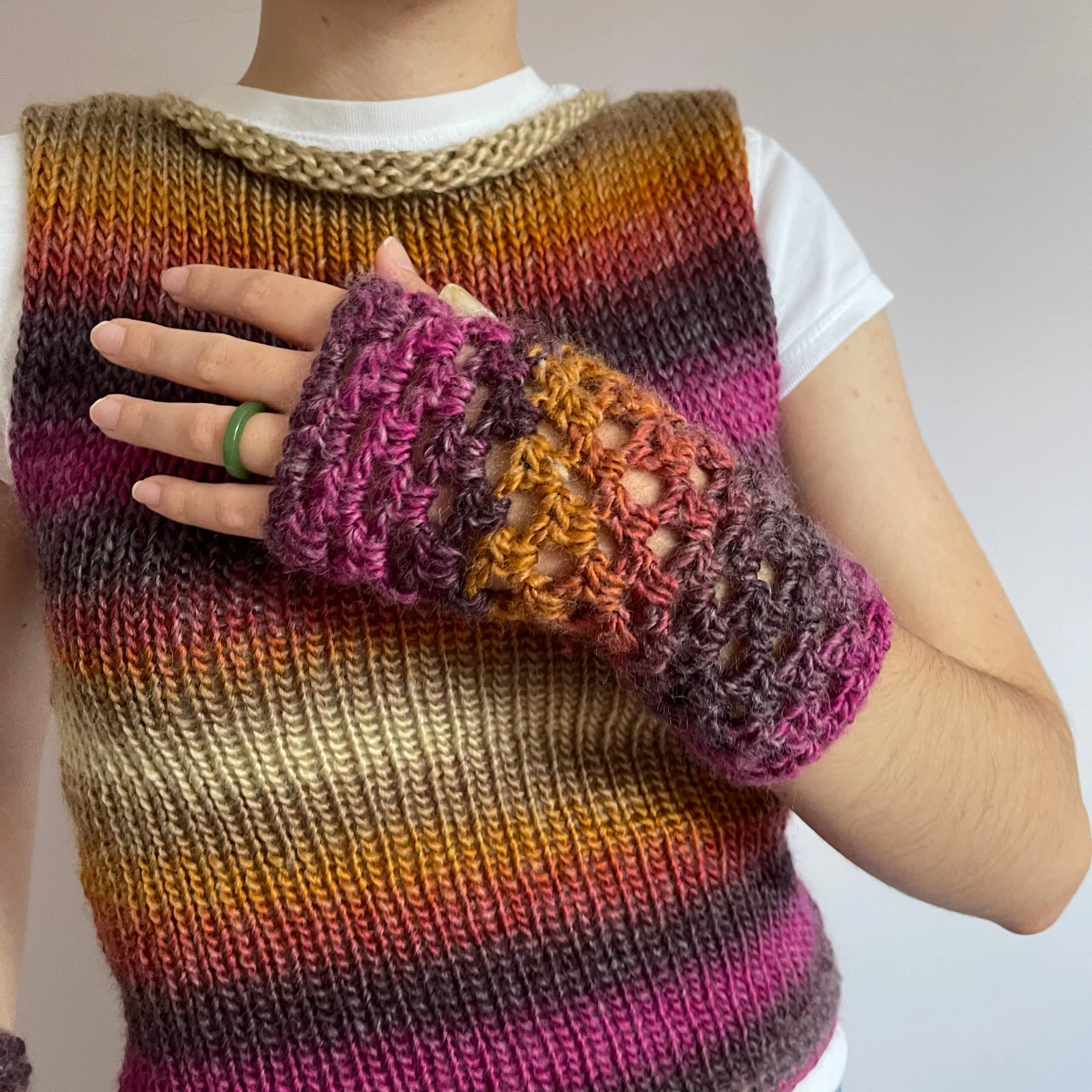Handmade Sunset Shades crochet fishnet hand warmers