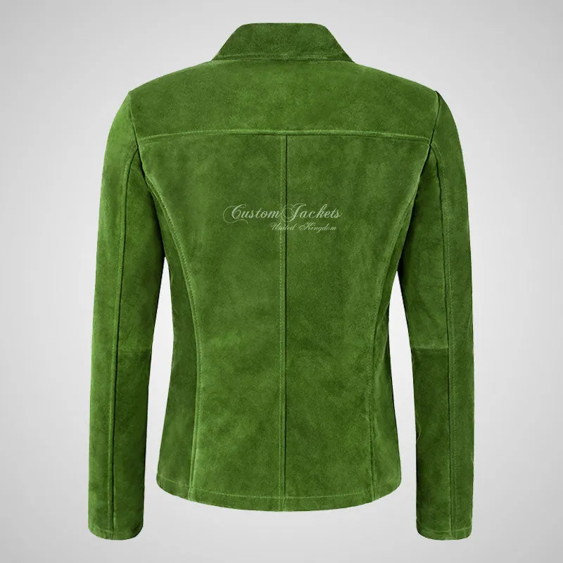 JANE Ladies Suede Blazer Formal Fitted Leather Blazer
