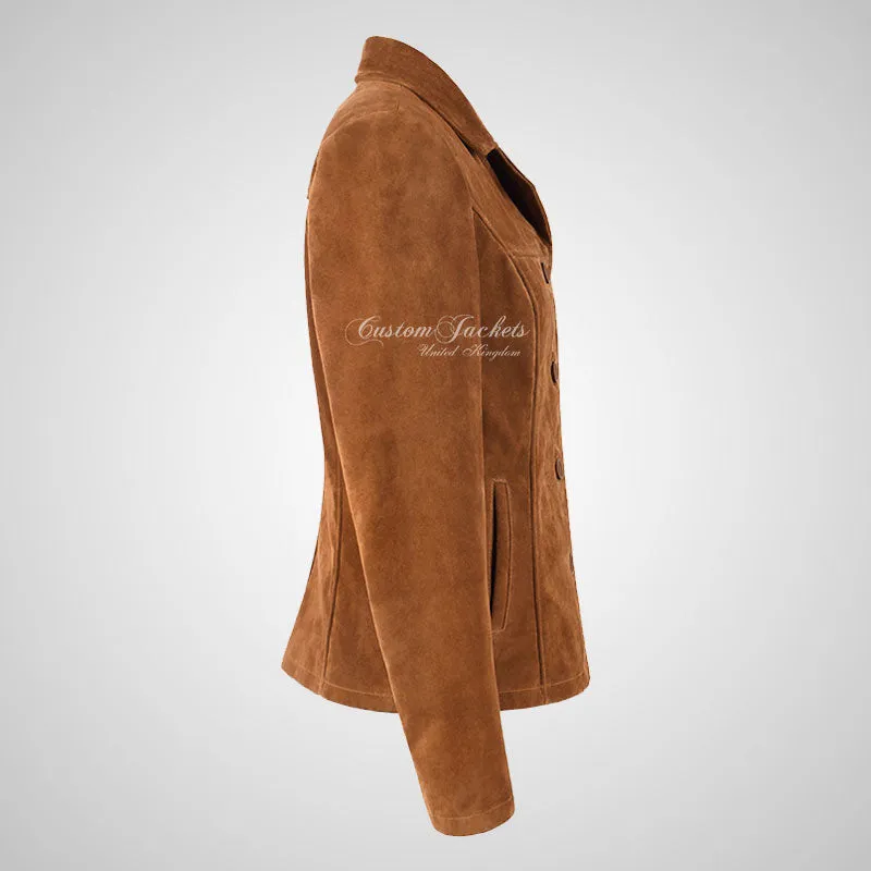 JANE Ladies Suede Blazer Formal Fitted Leather Blazer