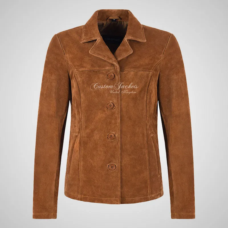 JANE Ladies Suede Blazer Formal Fitted Leather Blazer