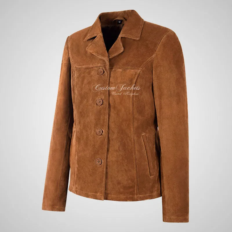 JANE Ladies Suede Blazer Formal Fitted Leather Blazer