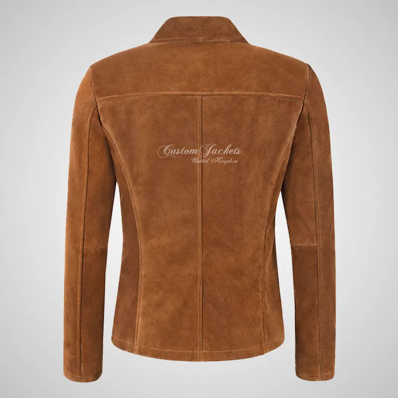 JANE Ladies Suede Blazer Formal Fitted Leather Blazer