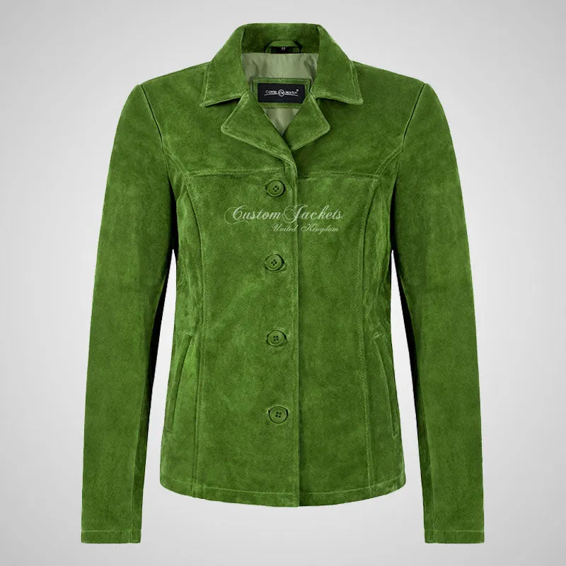 JANE Ladies Suede Blazer Formal Fitted Leather Blazer