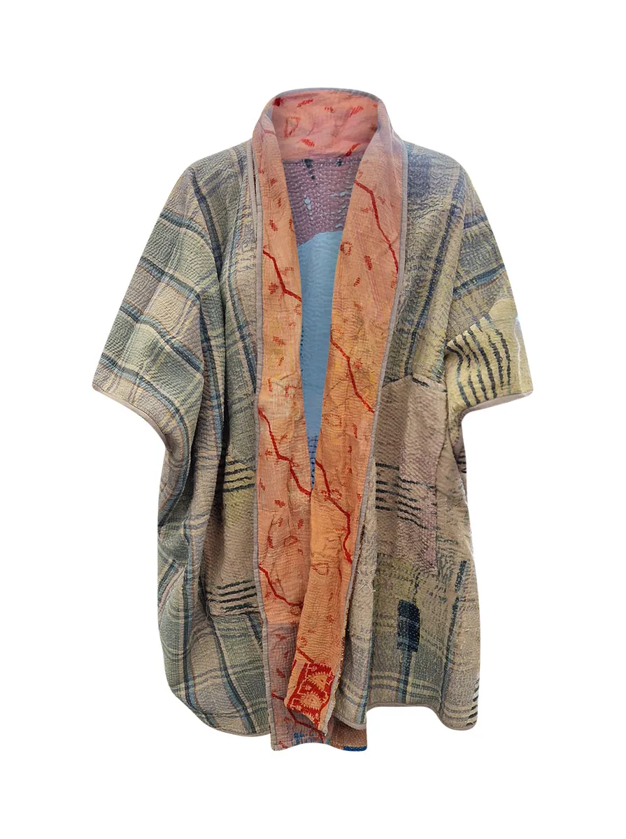 kantha reversible long poncho amyra