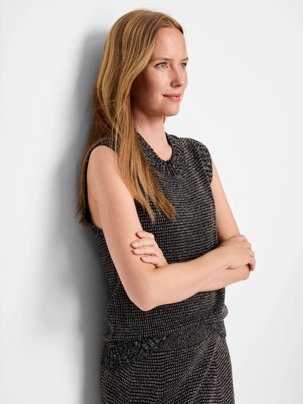 NIC ZOE F241145 Pixel Knit Vest in Neutral Multi