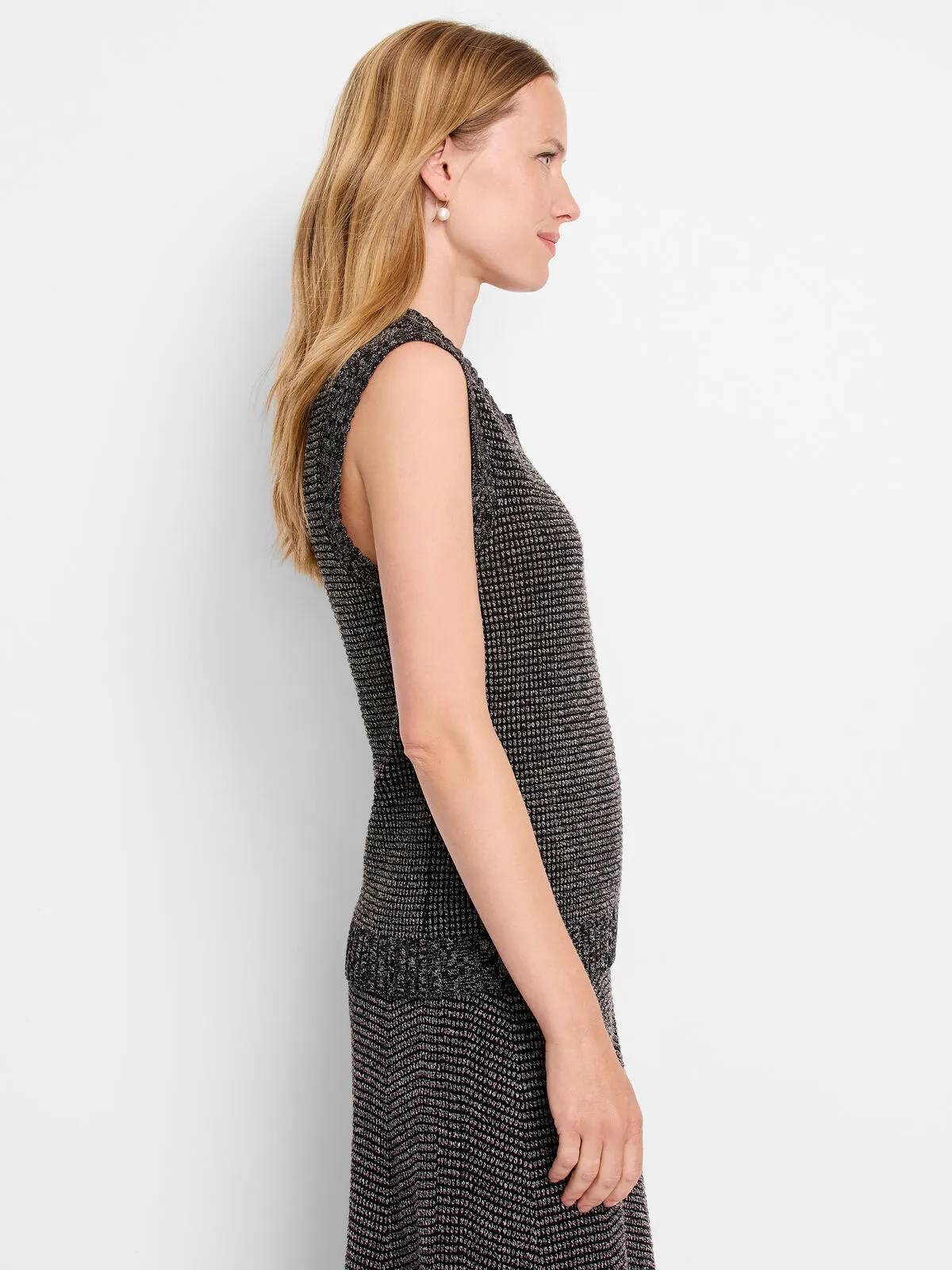 NIC ZOE F241145 Pixel Knit Vest in Neutral Multi