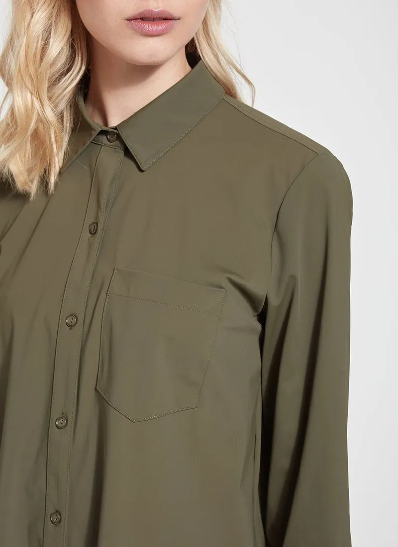 Online Exclusive | Lysse Schiffer Button Down Dress Shirt in Olive Green