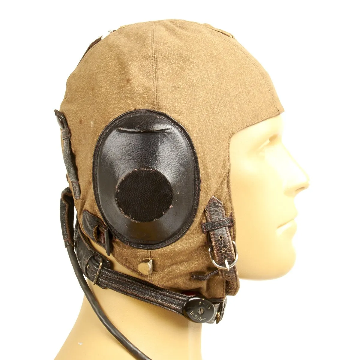Original WWII 1937 German Luftwaffe LKP S101 Summer Pilot Flying Helmet with Throat Microphone and Earphones
