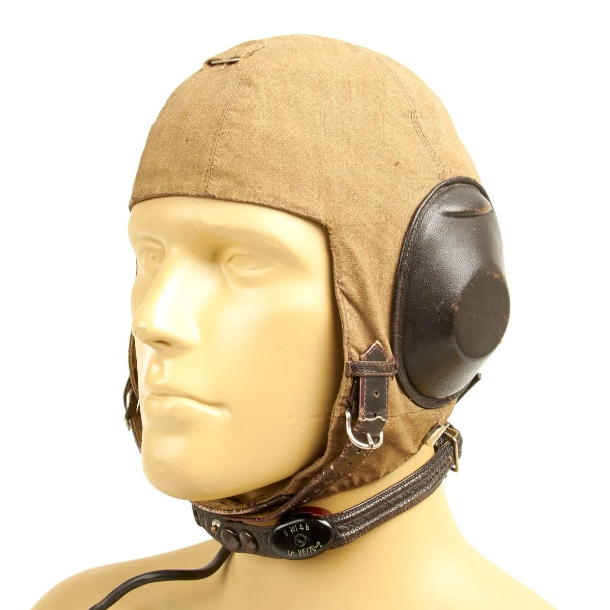 Original WWII 1937 German Luftwaffe LKP S101 Summer Pilot Flying Helmet with Throat Microphone and Earphones