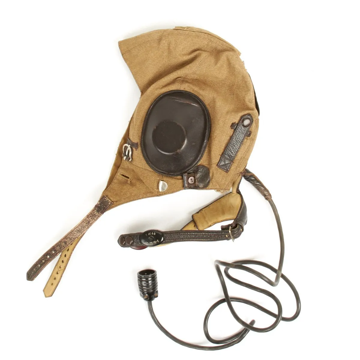 Original WWII 1937 German Luftwaffe LKP S101 Summer Pilot Flying Helmet with Throat Microphone and Earphones
