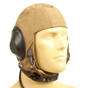 Original WWII 1937 German Luftwaffe LKP S101 Summer Pilot Flying Helmet with Throat Microphone and Earphones