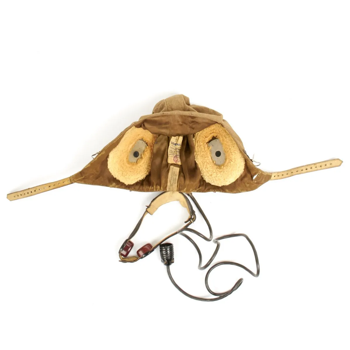 Original WWII 1937 German Luftwaffe LKP S101 Summer Pilot Flying Helmet with Throat Microphone and Earphones