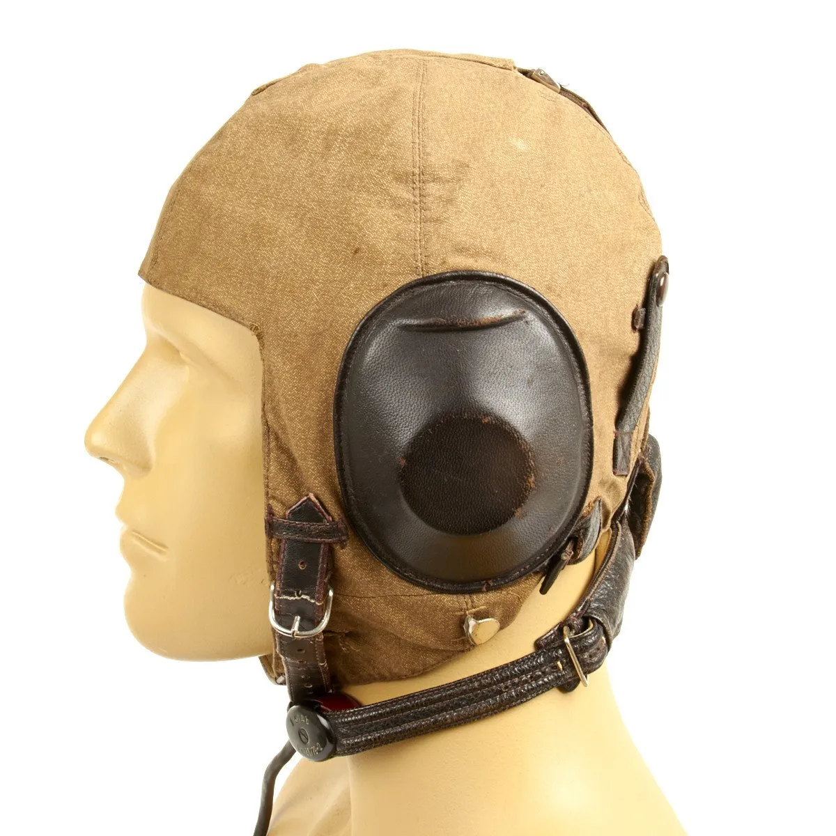 Original WWII 1937 German Luftwaffe LKP S101 Summer Pilot Flying Helmet with Throat Microphone and Earphones