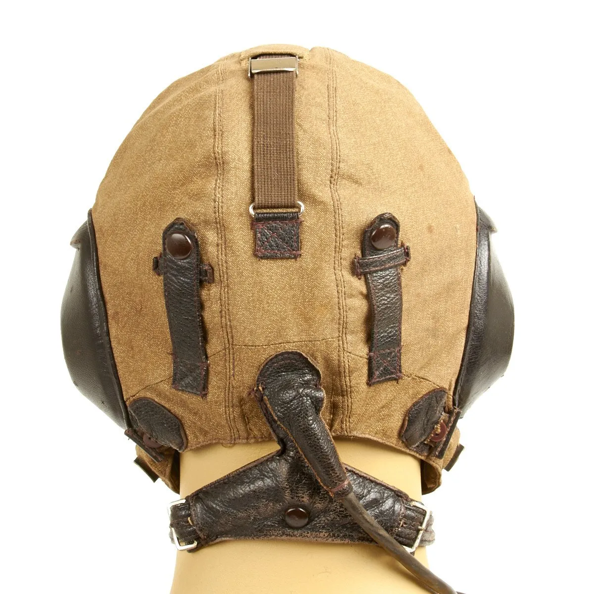 Original WWII 1937 German Luftwaffe LKP S101 Summer Pilot Flying Helmet with Throat Microphone and Earphones