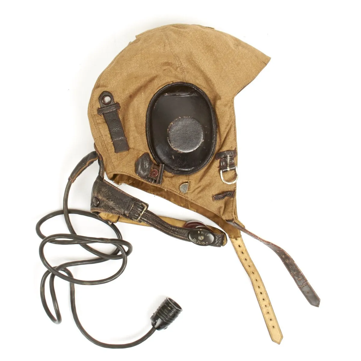 Original WWII 1937 German Luftwaffe LKP S101 Summer Pilot Flying Helmet with Throat Microphone and Earphones