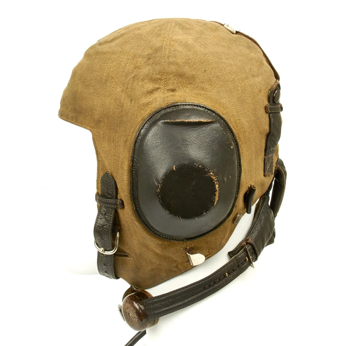 Original WWII German 1938 Luftwaffe LKP S101 Summer Pilot Flying Helmet with Throat Microphone and Earphones