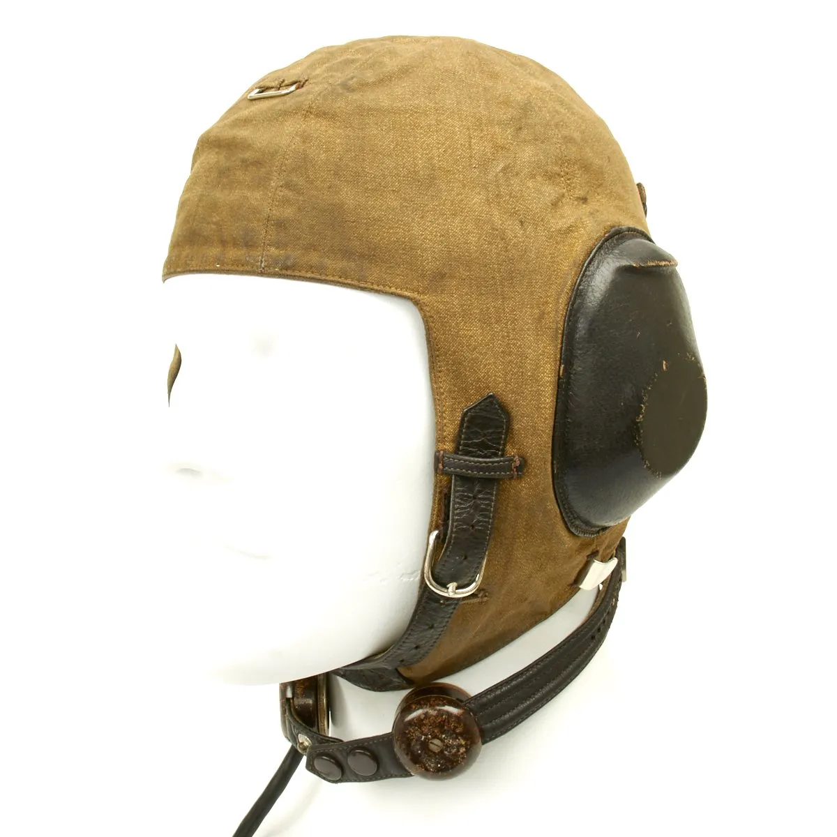Original WWII German 1938 Luftwaffe LKP S101 Summer Pilot Flying Helmet with Throat Microphone and Earphones