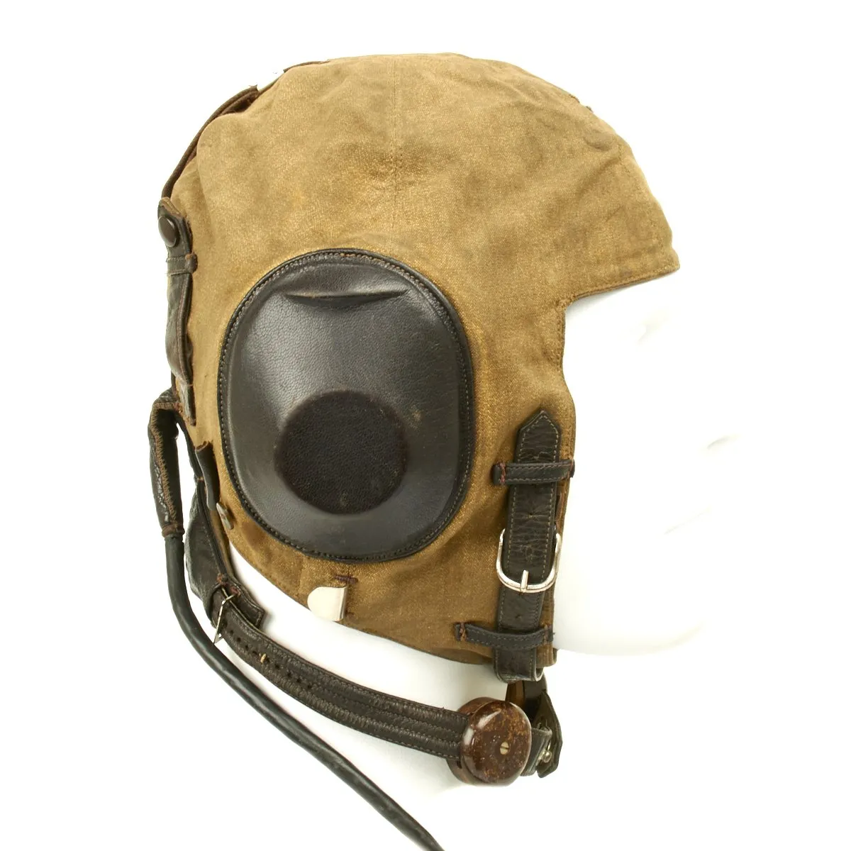 Original WWII German 1938 Luftwaffe LKP S101 Summer Pilot Flying Helmet with Throat Microphone and Earphones