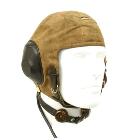 Original WWII German 1938 Luftwaffe LKP S101 Summer Pilot Flying Helmet with Throat Microphone and Earphones
